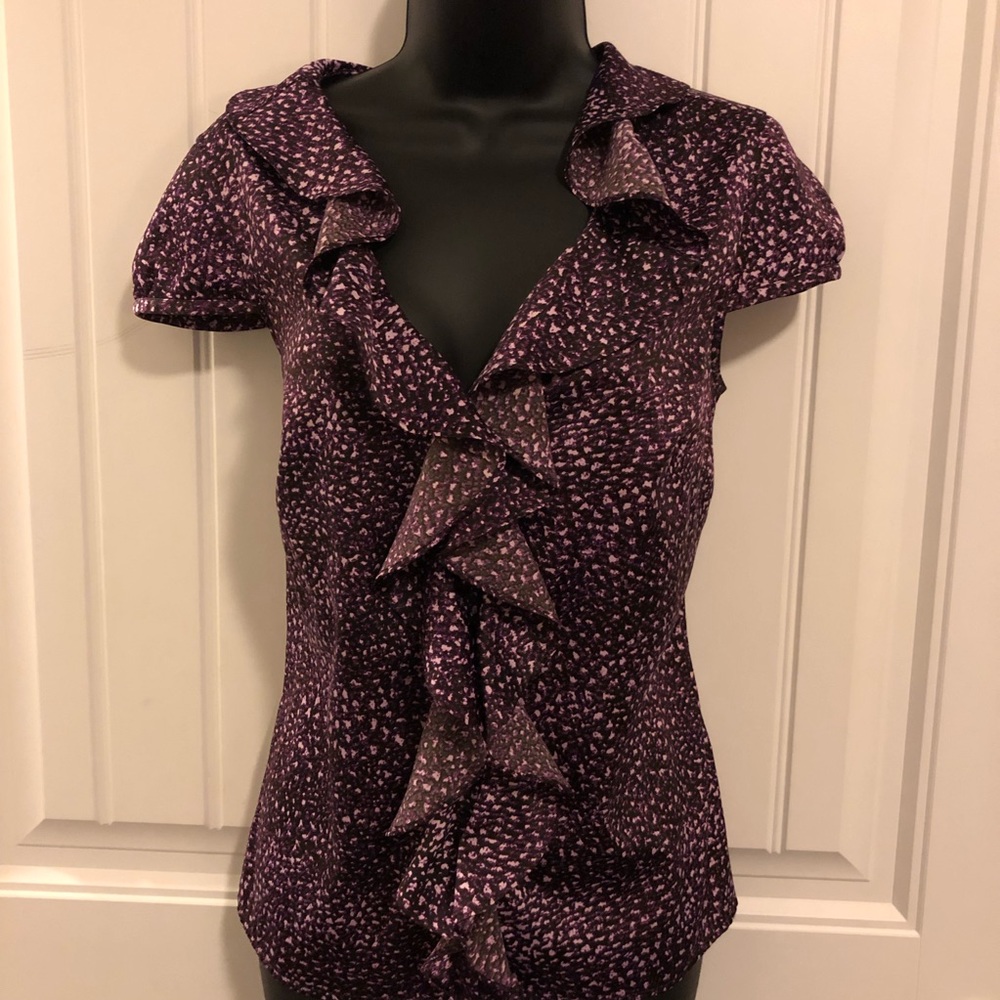 Ann Taylor Factory Ruffle Front Blouse with Cap Sleeves